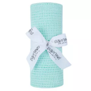 Newborn Baby Cellular Blanket in Mint Soft & Breathable Cotton | 70cm x 90cm | Baby Town